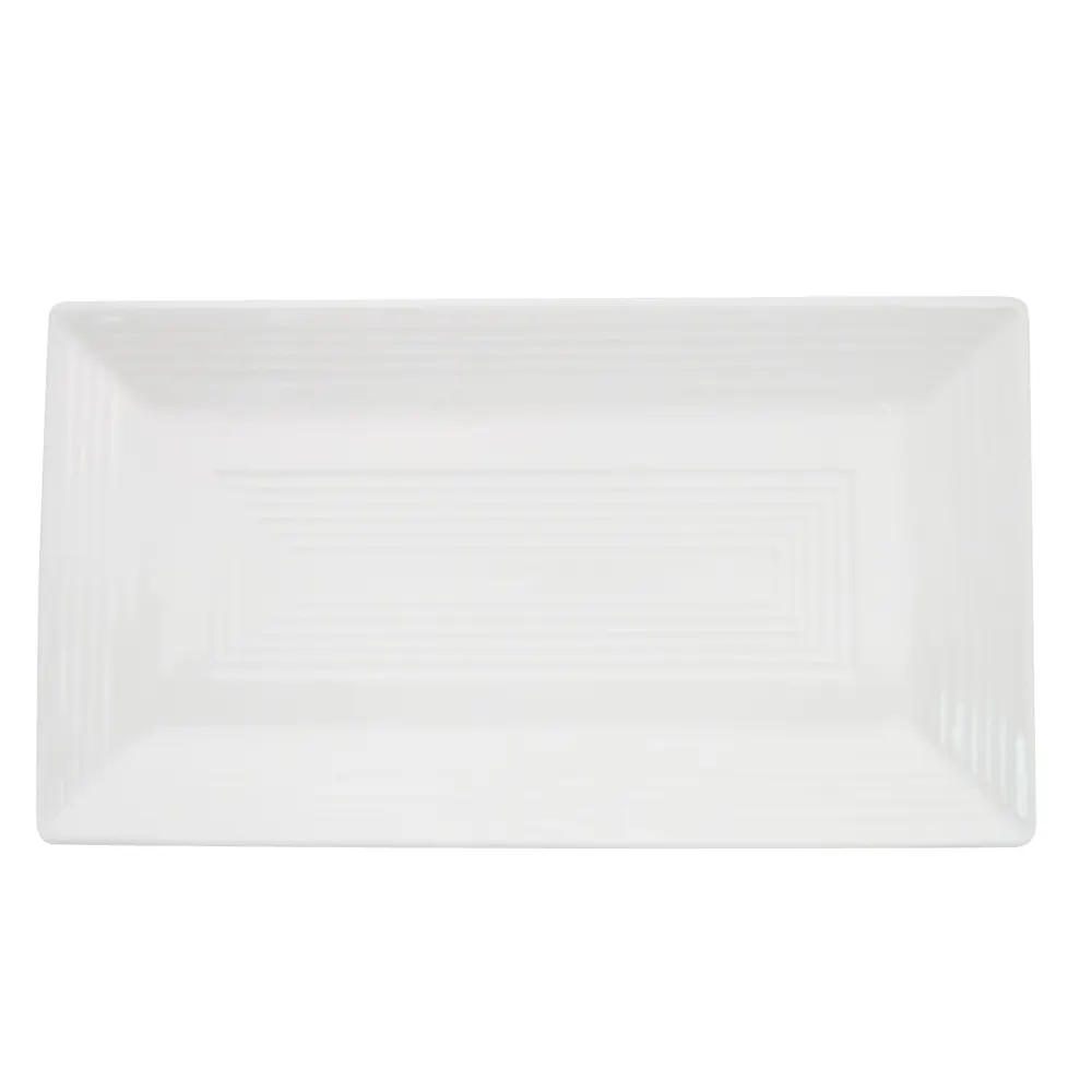 CACChina TGO-RT13 Tango Platter 11-5/8" L x 6-3/8" W x 1" H White Porcelain Embossed Rim - Dozen