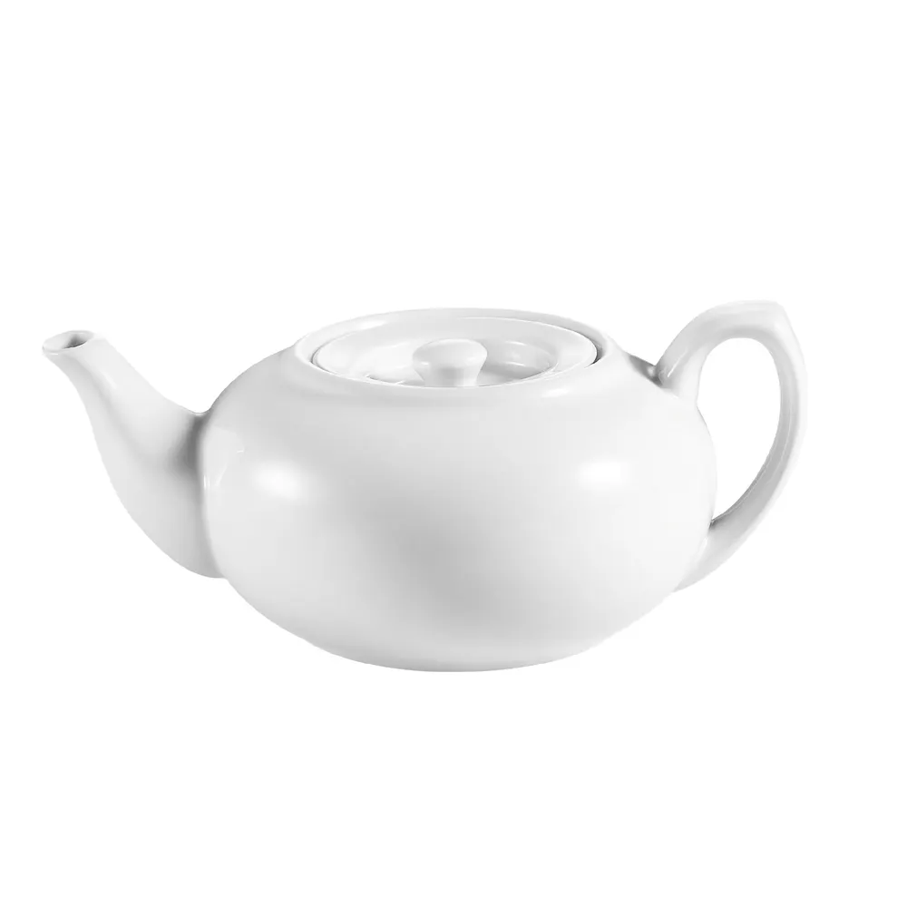 CACChina TPW-2 Teapot, 30oz, 8"x3-1/2"x5" White Porcelain Lid, Dishwasher Safe - 1 Dozen
