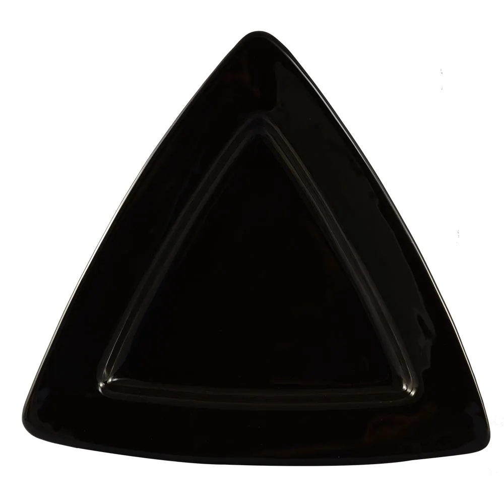 CAC China TRG-12-BLK Triangular Stoneware Plate, 11½" x 11½" x 1" Deep Rim, Black - Dozen