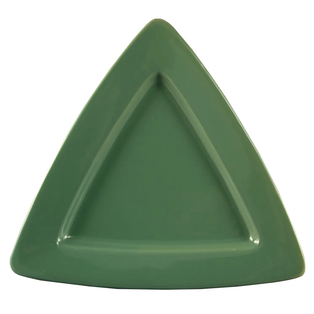 CAC China TRG-12-G Triangular Plate, 11-1/2" x 11-1/2" x 1" Deep Rim, Green Ceramic - Dozen