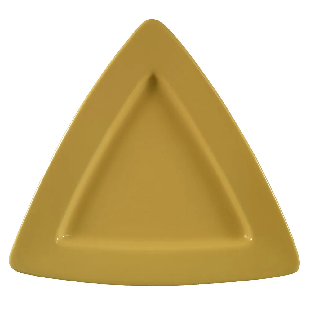 CAC China TRG-12-Y Triangular Plate, 11-1/2" x 11-1/2" x 1" Deep Rim, Yellow Ceramic - Dozen