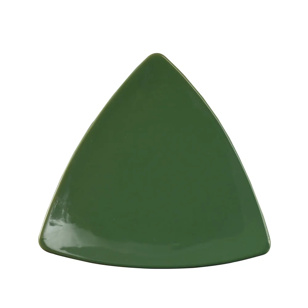 CAC China TRG-7-G Green Triangular Plate 7" x 7" x 0.75", Flat Edge, Ceramic, Oven Safe - Dozen