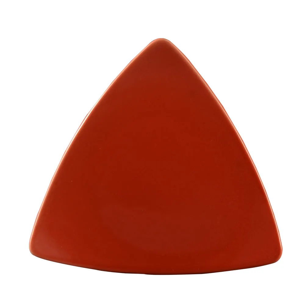 CAC China TRG-7-R Red Triangular Plate, 7" x 7" x 0.75", Ceramic, Dishwasher Safe - Dozen