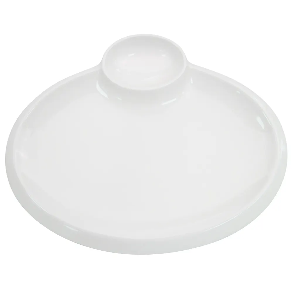 CAC China TRY-OV12 Oval Platter, 12" L x 9" W x 3/4" H, White Porcelain, 2‑Compartment - Dozen