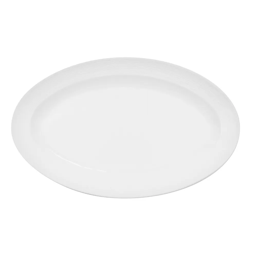 CACChina TST-13 Oval Platter, 11-1/4" L x 7-1/4" W x 1-1/4" H, Embossed, White Porcelain - Dozen