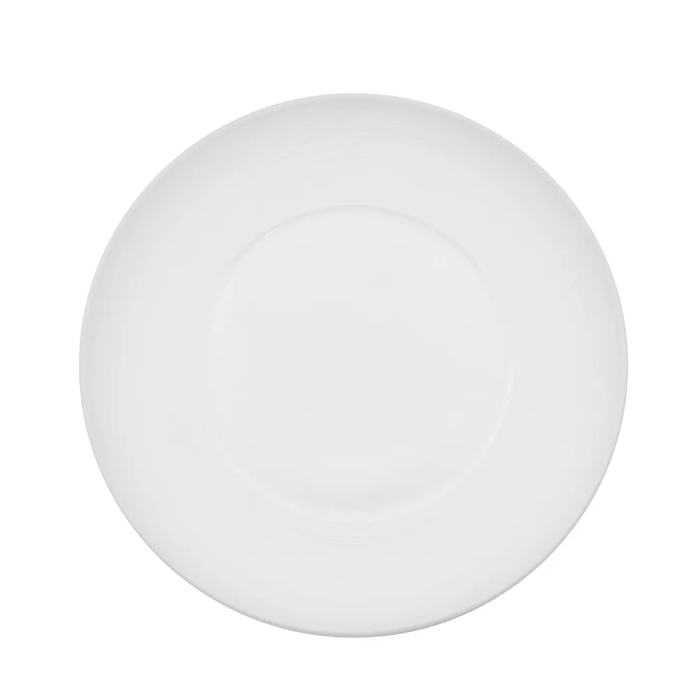 CAC China TST-W9 Transitions Plate, 9-1/2" Dia. 1" H, Wide Rim, Embossed Porcelain White - Dozen