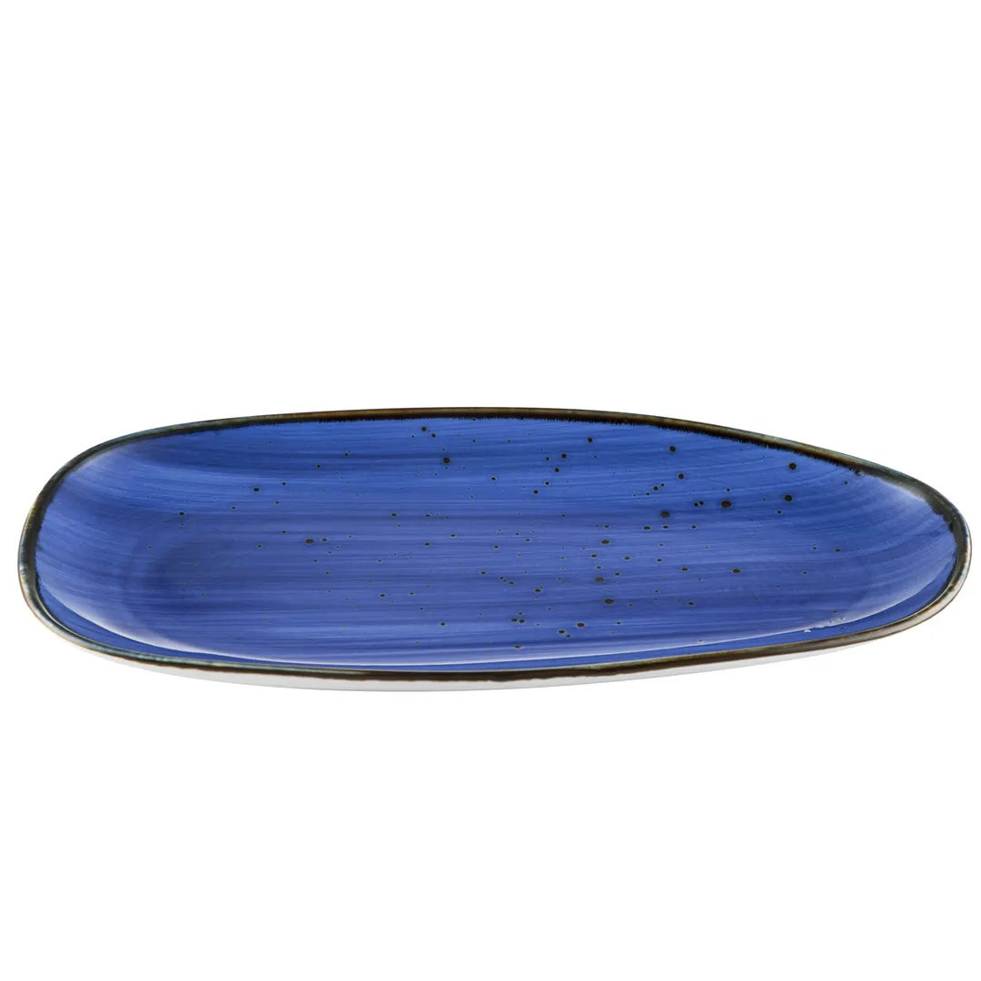 CAC China TUS-614-BLU Platter 13" x 6-1/2" Oval Porcelain Blue Dishwasher/Oven Safe - Dozen