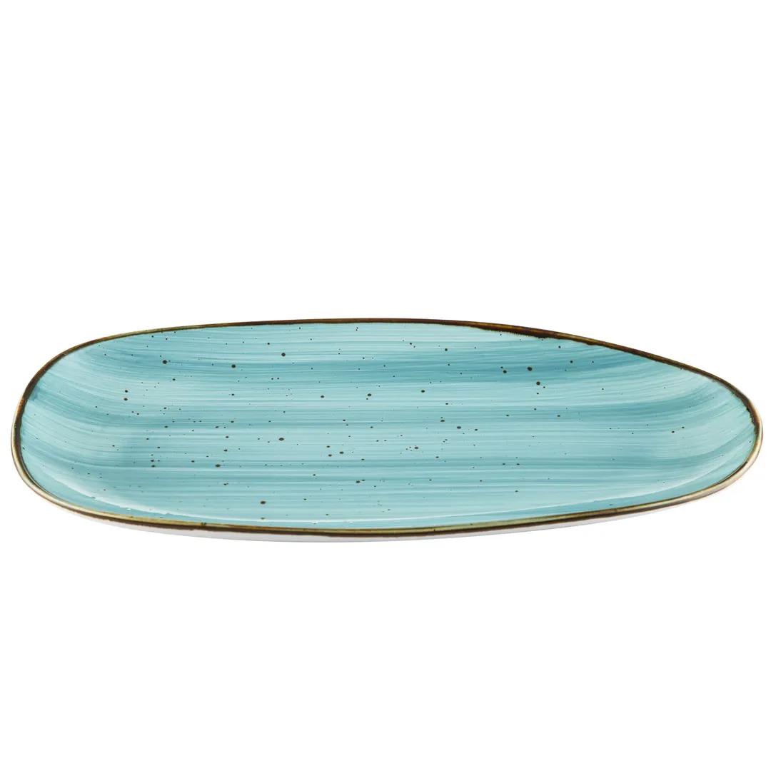 CAC China TUS-614-TQS 13" x 6-1/2" Oval Porcelain Platter Turquois Glaze, DW/Ov/MW Safe - Dozen