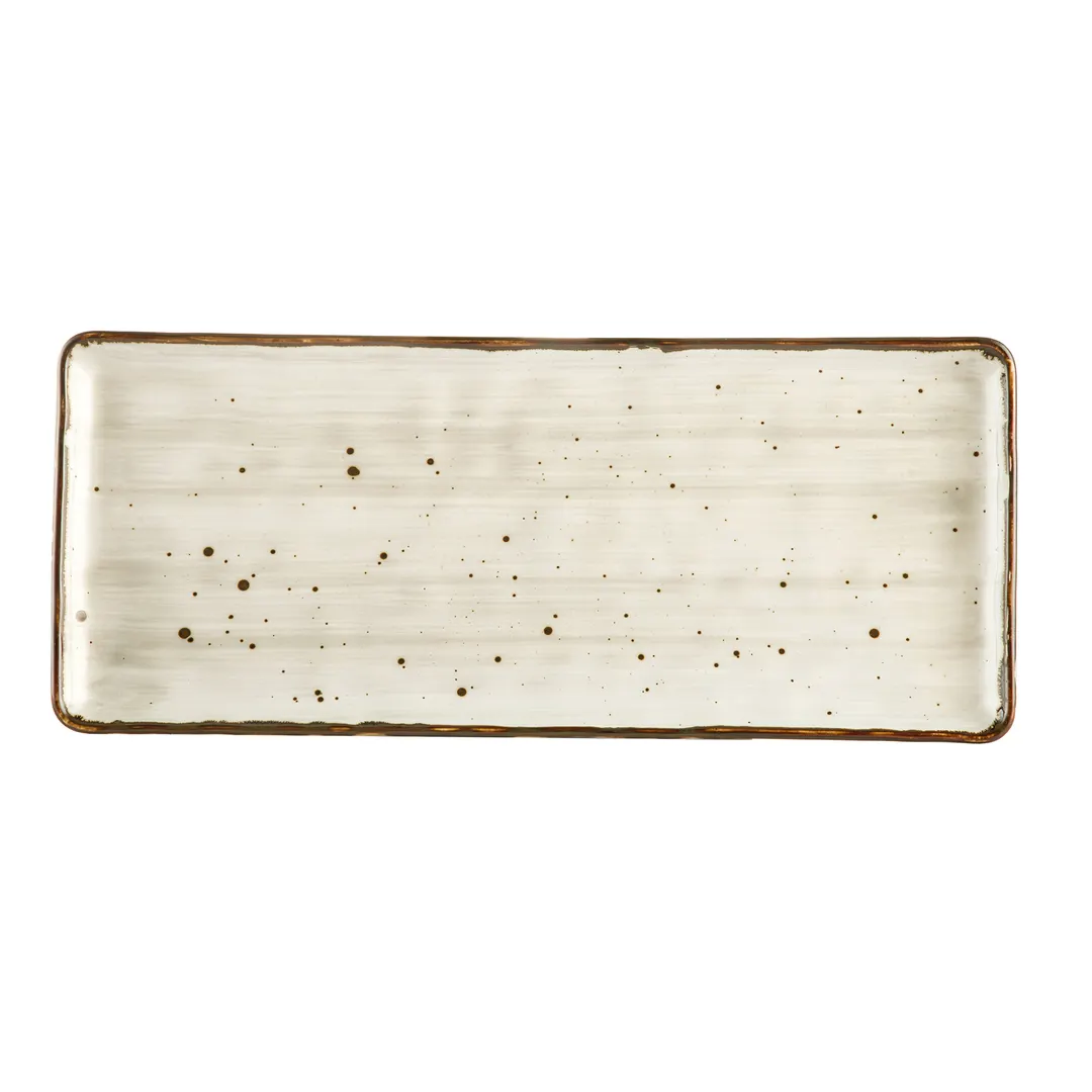 CAC China TUS-RT61-BGE Tucson Platter Rect Porcelain Beige 16" x 6-3/4" x 5/8" Curved - Dozen