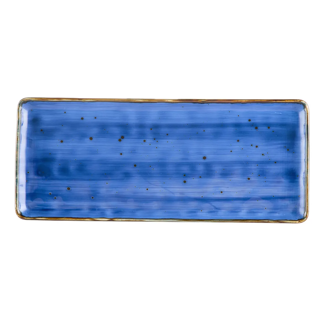 CACChina TUS-RT61-BLU Platter, 16" L x 6-3/4" W x 5/8" H, Porcelain Blue Curved Edge - Dozen