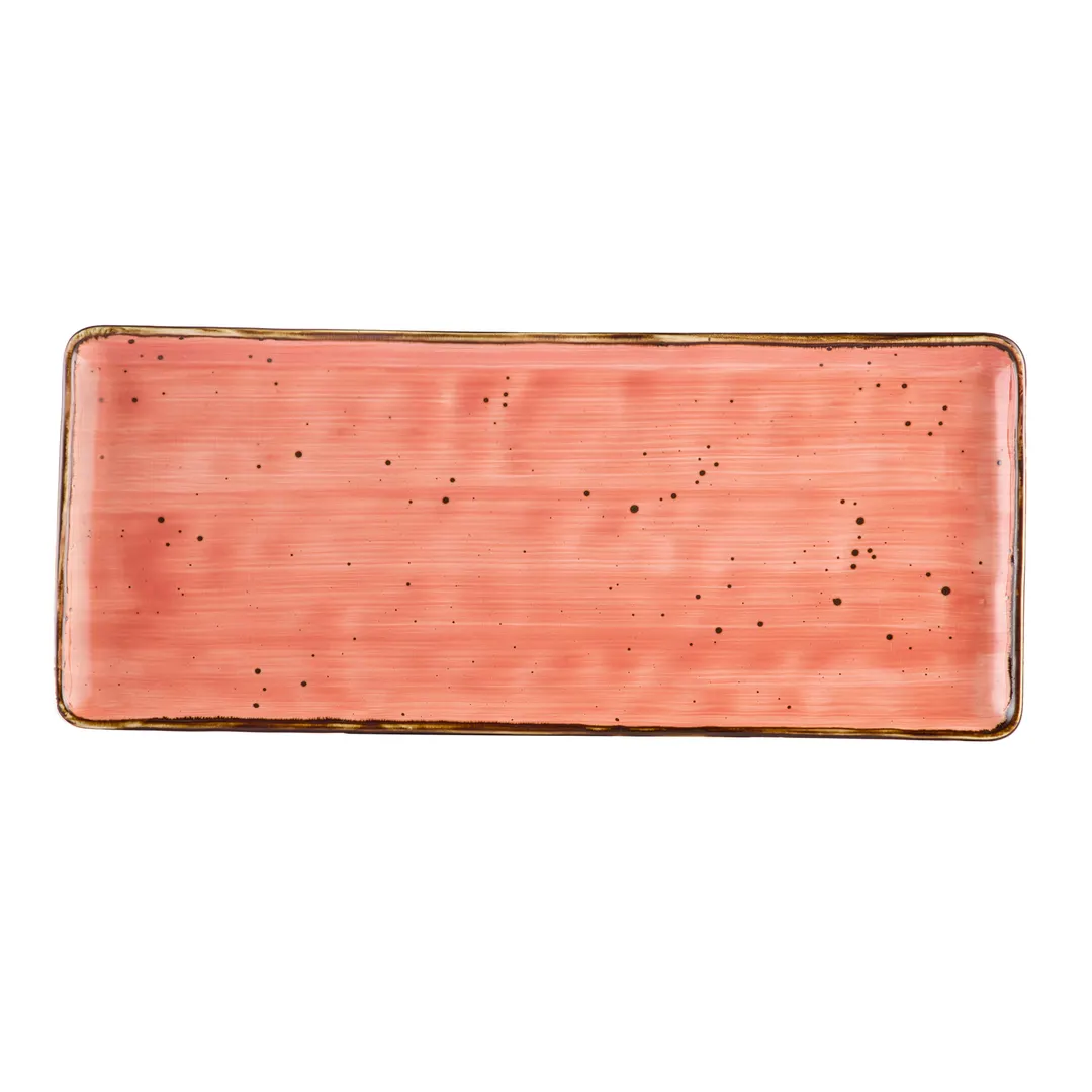 CACChina TUS-RT61-CRL Tucson Platter, 16" L x 6-3/4" W x 5/8" H, Porcelain, Coral, Curved - Dozen