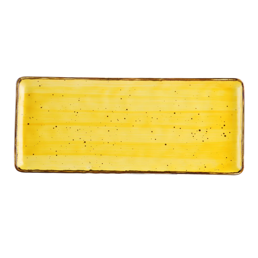 CAC China TUS-RT61-SFL Tucson Platter, 16" L x 6-3/4" W x 5/8" H Rect Porc Sunflower Curve - Dozen