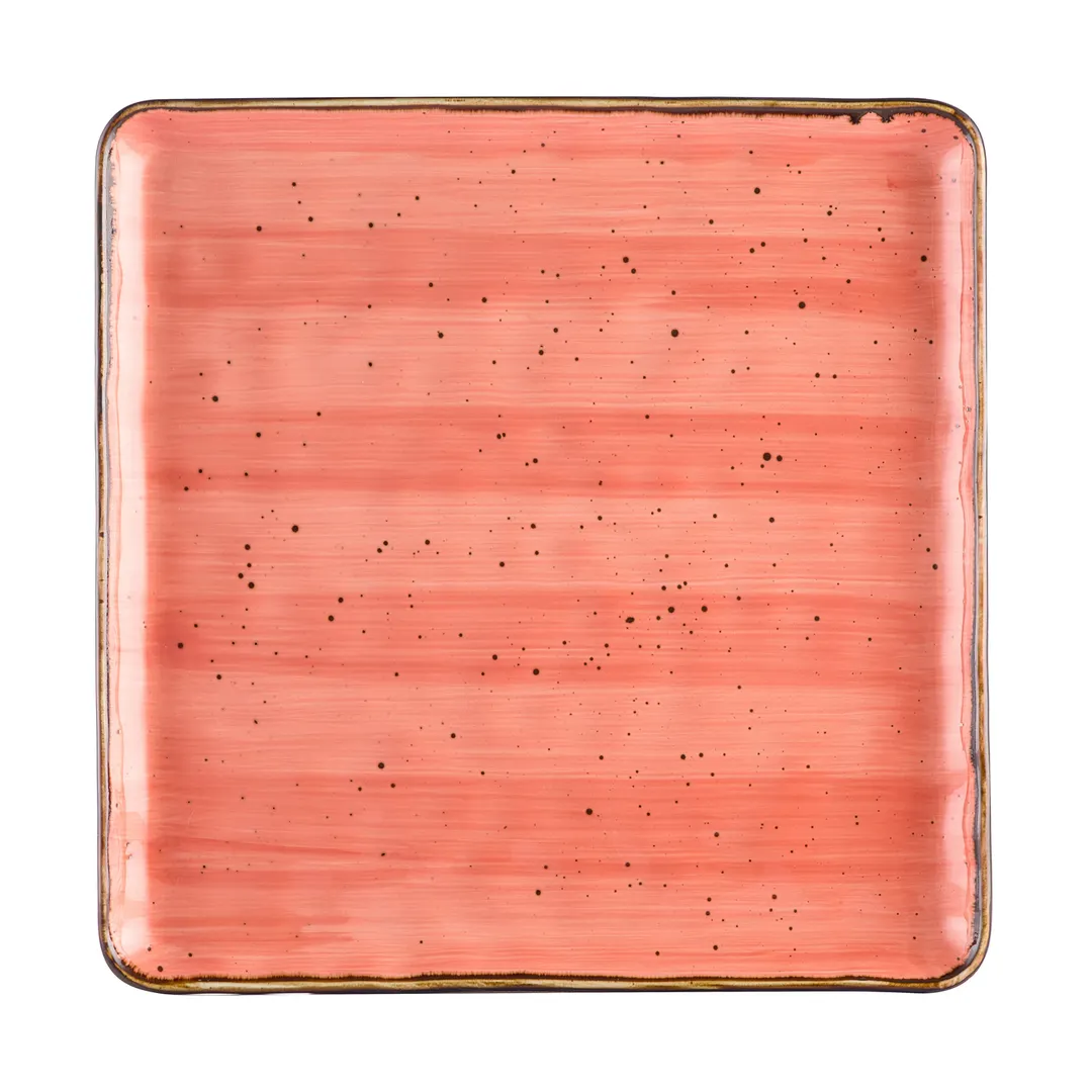 CAC China TUS-SQ21-CRL Tucson Plate, 12" x 12" x 3/4", Square Porcelain Coral, Curved Edge - Dozen