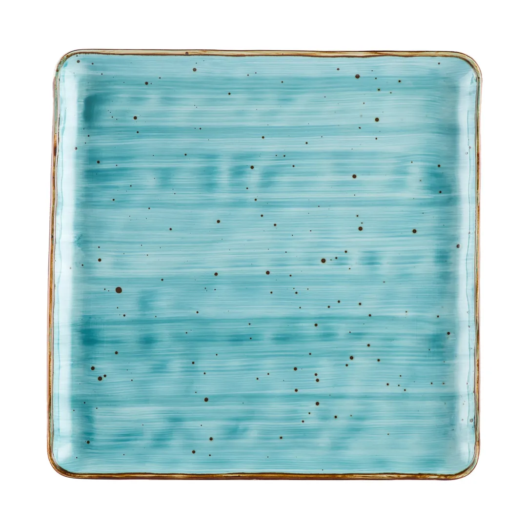 CAC China TUS-SQ21-TQS Tucson Plate - 12" x 12" x 3/4" Sq Porcelain Turquoise Curved Edge - Dozen