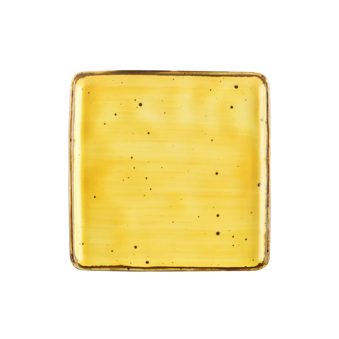 CAC China TUS-SQ8-SFL Plate, 8-1/4" x 8-1/4" x 1/2", Porcelain Sunflower Glaze Dishwasher Safe - Dozen