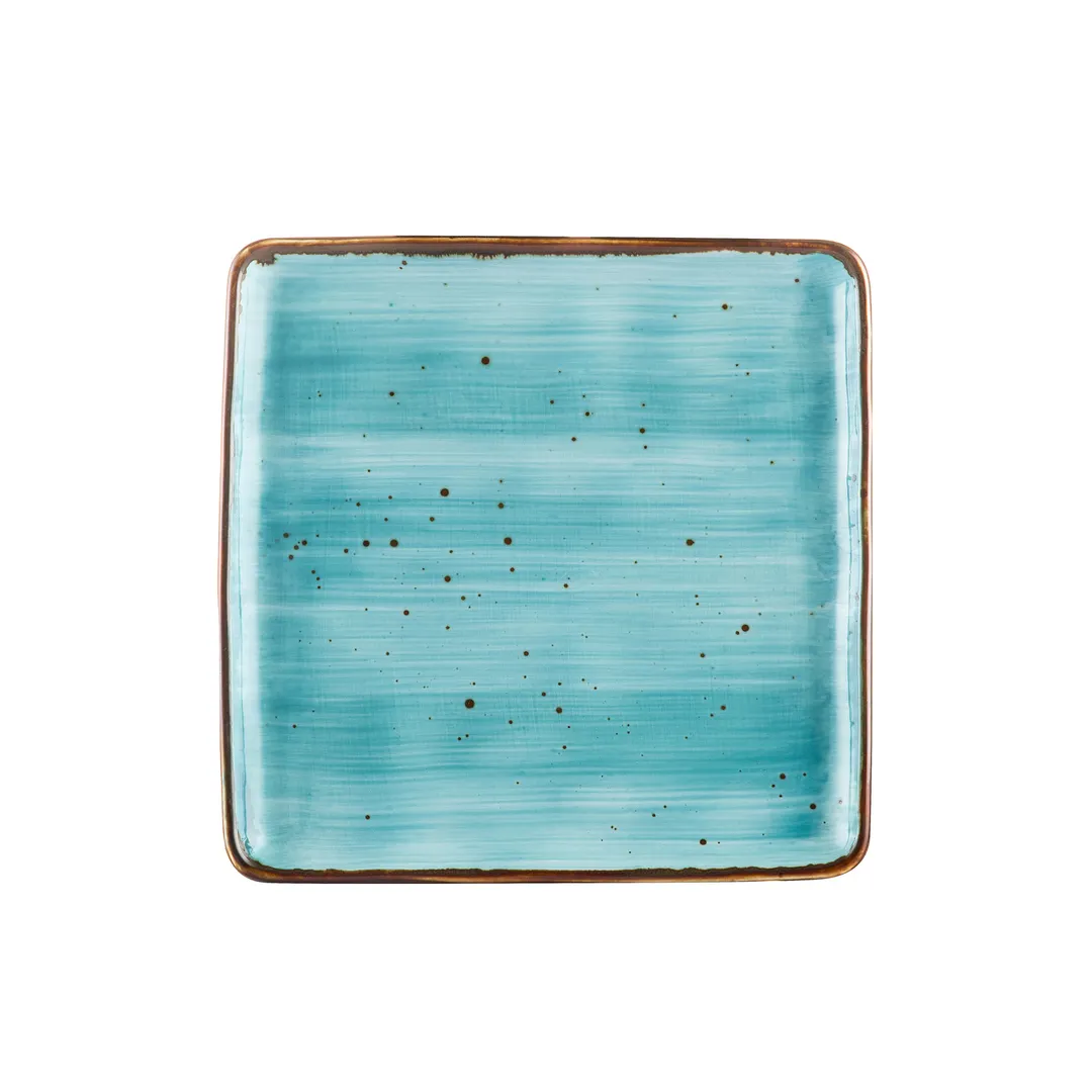 CACChina TUS-SQ8-TQS Porcelain Plate 8-1/4"x8-1/4"x1/2", Turquoise Glaze Dishwasher Safe - Dozen