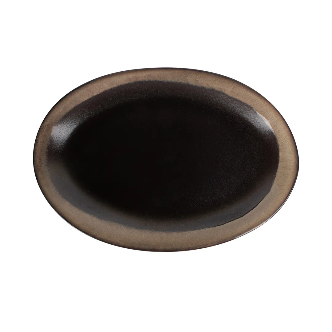 CAC China VEN-14 Venus Platter, 13" Diameter, Midnight Black/Desert Beige, Serving Tray - Dozen