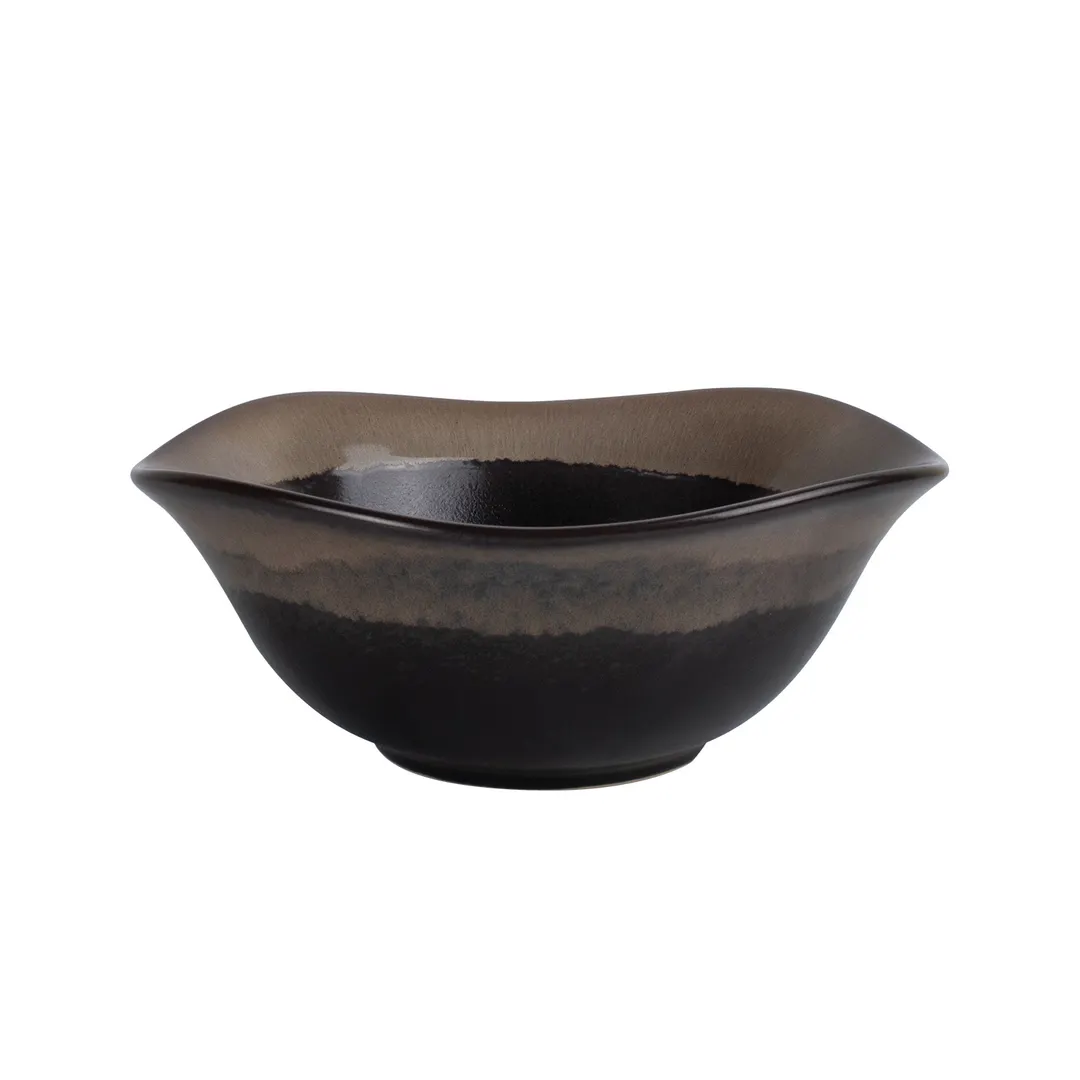 CAC China VEN-MB9 Venus Soup/Salad Bowl, 9" 50oz, Midnight Black/Desert Beige - Dozen