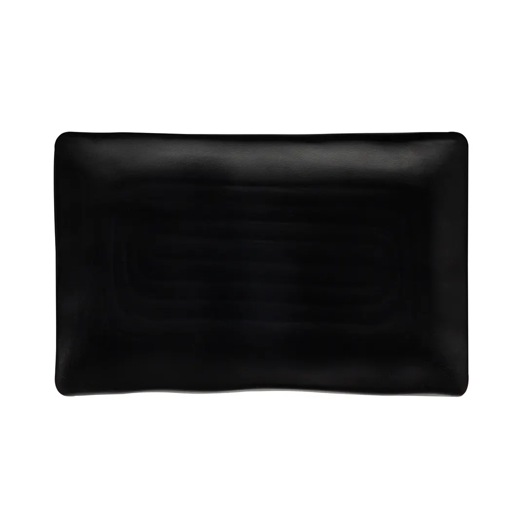 CAC China XCLD-RT41 Cloud Platter - 14" W x 9" D x 1-3/8" H Black China Rect Curv Med Rim - Dozen