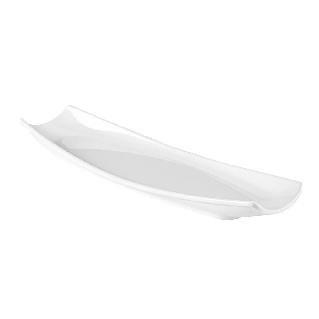 CAC China XCOP-BT14-W Cooper Platter, 13-5/8" W x 4-3/8" D x 1-3/8" H, White Boat Shape - Dozen