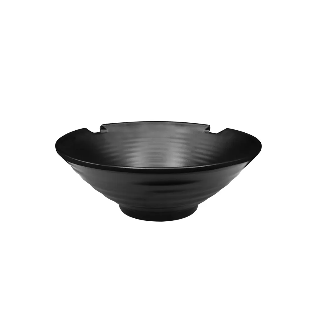 CAC China XCTN-B9-CR Centennial 40oz 9" Dia. Round Bowl, Matte Black, 3-1/4" H, Chopstick Rests - Dozen