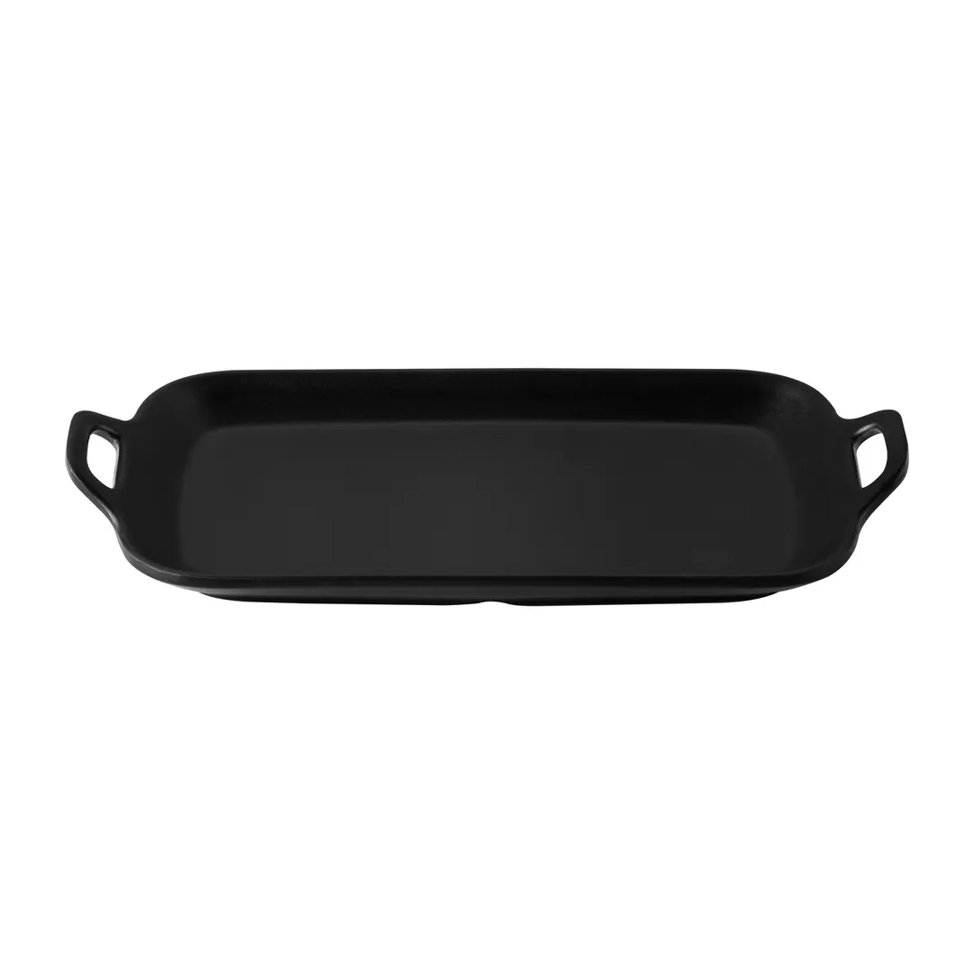 CACChina XSVH-RT10-MK Platter 10-3/8"W x 5-1/2"D x 1-1/4"H, Handles, Matte Black China - Dozen