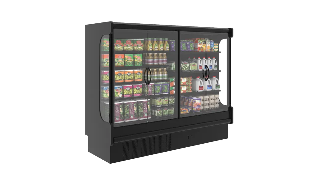 Hussmann MD8DA - 96.5" W x 80.6" H 3-Section Glass Door Merchandiser, Black Finish, R290, LED Lighting