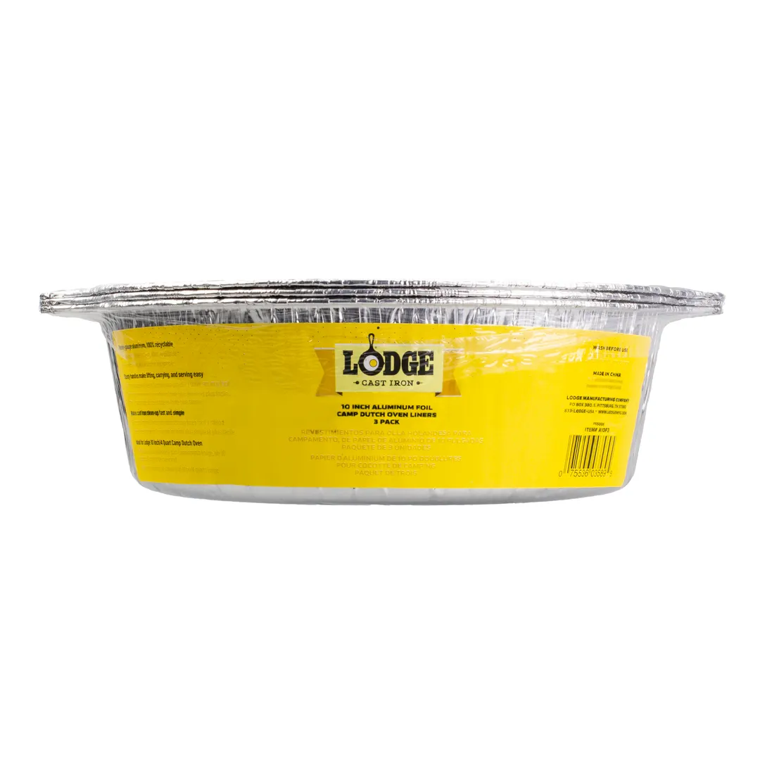 Lodge A10F3 Camp Dutch Oven Liner, 3 Pack 10-1/2" Dia. Exterior, Handles, Aluminum Foil - 3/Pack