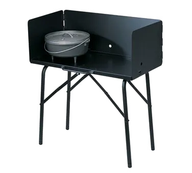 Lodge A5-7 Cooking Table– 32" L x 16" W x 26" H, 1/8" Steel Deck, Black Finish, Collapsible, 3‑Sided Windscreen