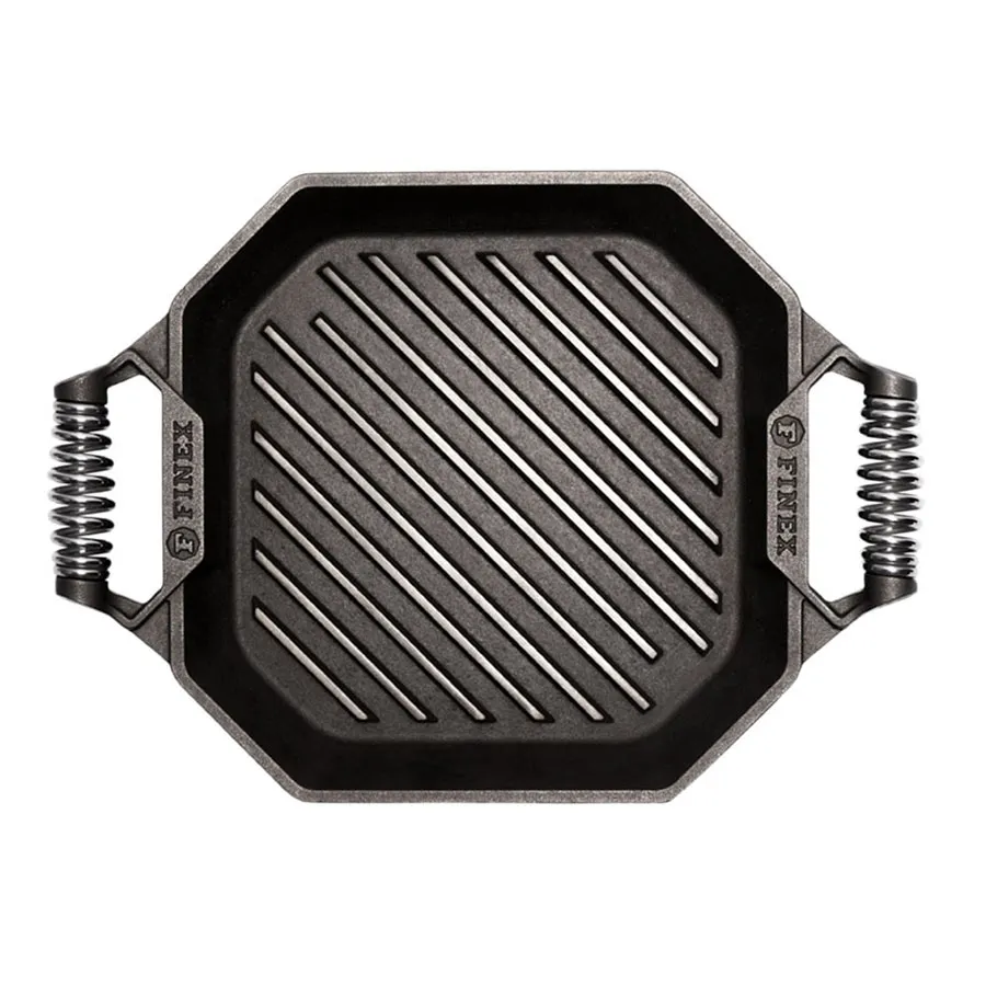 Lodge G12-10002 Finex Grill Pan, 12" Square Cast Iron, Grooved, Dual Handles, Induction Ready