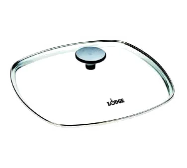 Lodge GLSQ10 Square Glass Lid, 10-5/8" Exterior, Dishwasher & Oven Safe 400°F, Silicone Knob