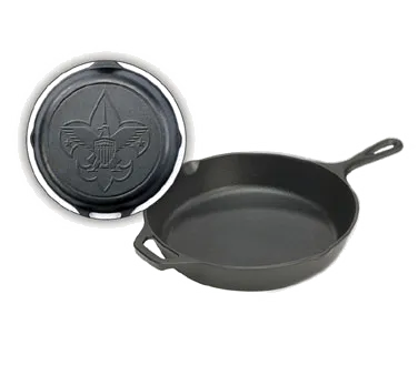 Lodge L10SK3BS Boy Scout Skillet, 12" Dia. 2-3/10" H, Cast Iron, Induction Ready, Fleur‑de‑Lis Handle