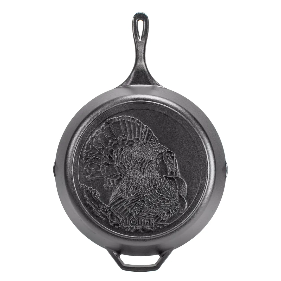 Lodge L12SKWLTKY Wildlife Skillet – 13-4/5" Dia. x 2-4/5" H, Cast Iron, Induction, Turkey Design
