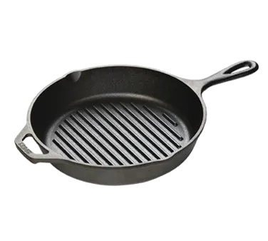 Lodge L8GP3 Cast Iron Grill Pan – 10-1/4" Round, 2-5/8" High, Induction Ready, Helper Handle, USA
