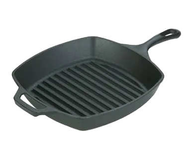 Lodge L8SGP3 Grill Pan – 10" x 2-5/8" Square, Induction Ready, Cast Iron, Made in USA, Helper