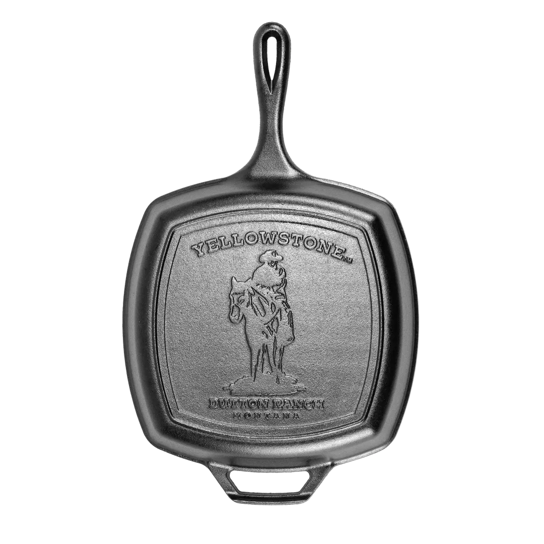 Lodge L8SGPYW Yellowstone 10-1/2"x2-5/8" Square Cast Iron Grill Pan, Induction Ready, Cowboy Design