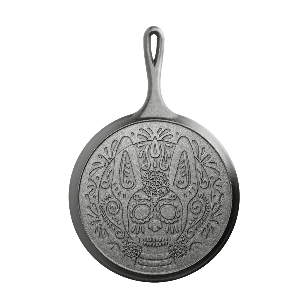 Lodge L9OGXLL Griddle – 10-5/8" Dia. Cast Iron, Xolo Sugar Skull, Induction Ready, Single Handle
