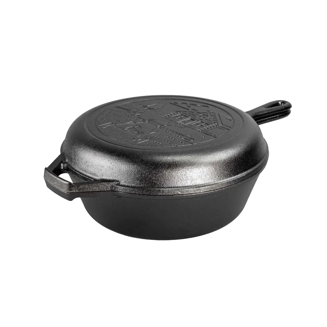 Lodge LCCWND 3.2‑Qt Cast Iron Skillet 10.5"×3" + Griddle Lid, Induction, Oven Safe, Made In USA