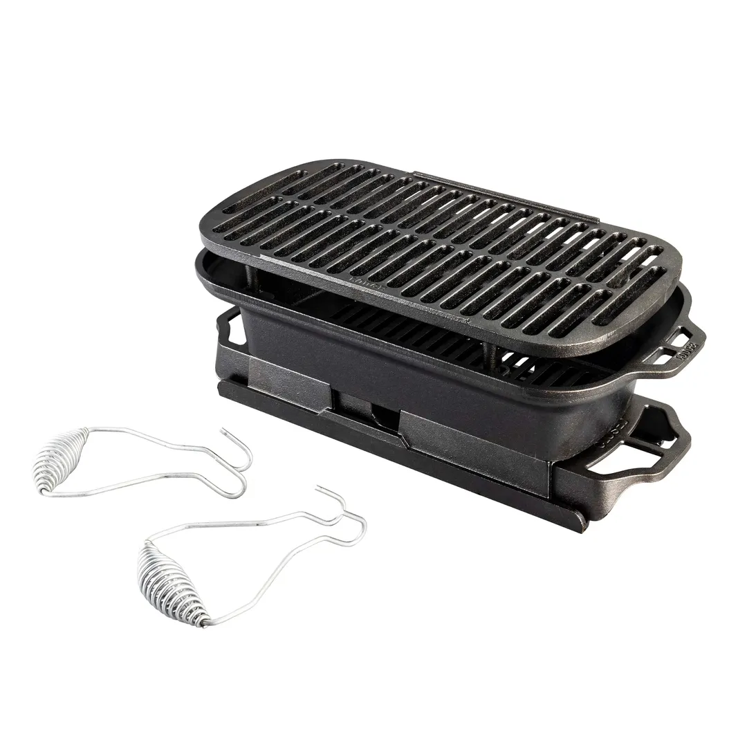Lodge LSPROG Sportsman’s Pro Cast Iron Grill, 19-3/10" W x 9-7/10" D x 7-1/2" H Rectangular