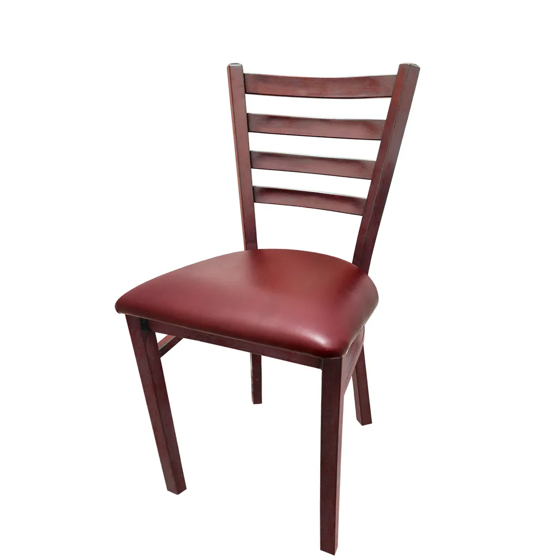 Oak Street CM-234W-MH Metalwood Dining Chair, Ladder Back, Upholstered Seat, Mahogany Finish, 1.2mm Welded Frame
