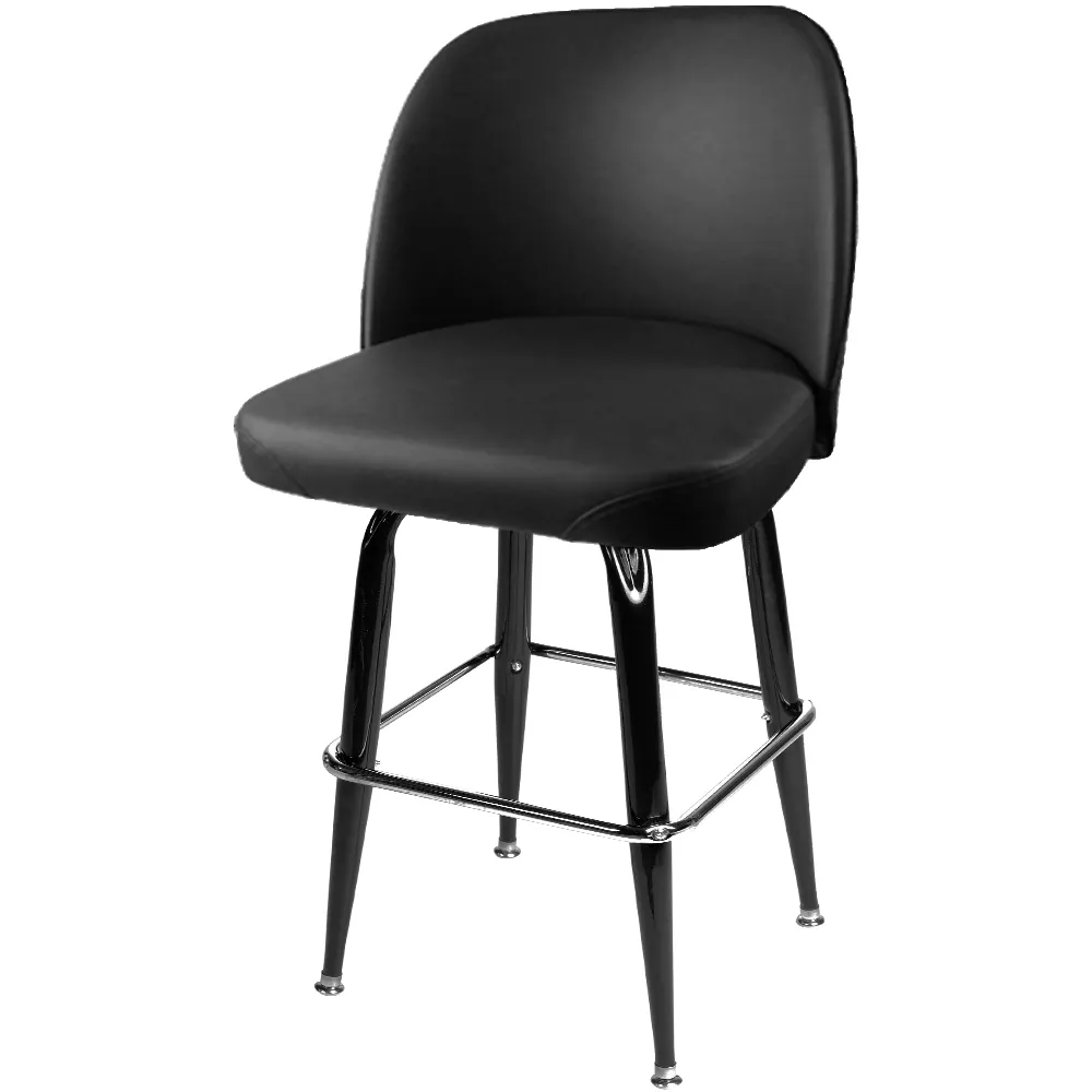 Oak Street SL2144-BLK Swivel Bar Stool, Upholstered Bucket Seat, Black Vinyl, Chrome Foot Ring, Armless