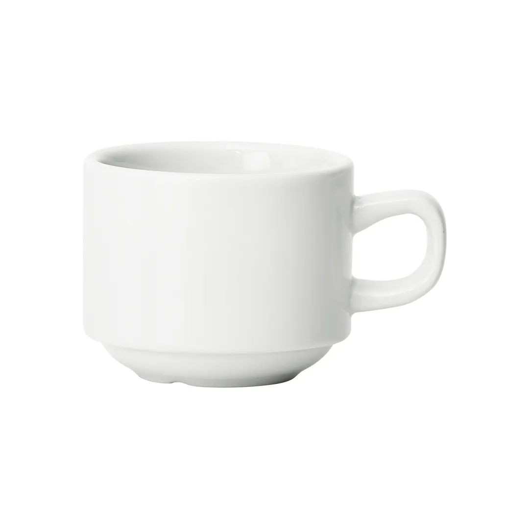 Winco BCC-85 Birkhall Coffee Cup, 8.5 oz, 3.5" Dia x 2.75" H Porcelain White, Stackable - 1 Dozen
