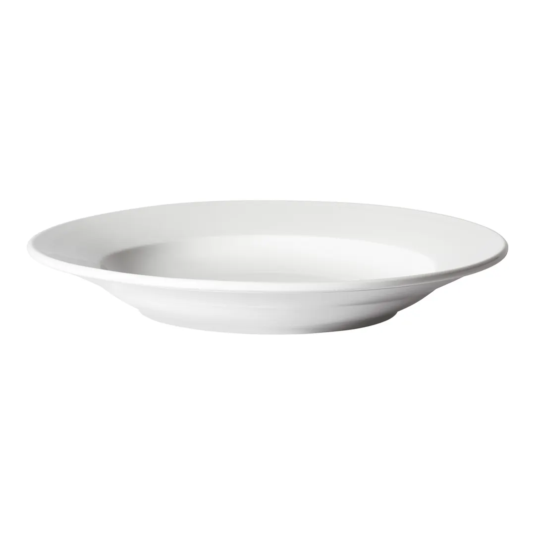 Winco BPB-2212RE Birkhall 12" Diameter 22 oz Round Porcelain White Pasta Bowl Rolled Edge - 1 Dozen