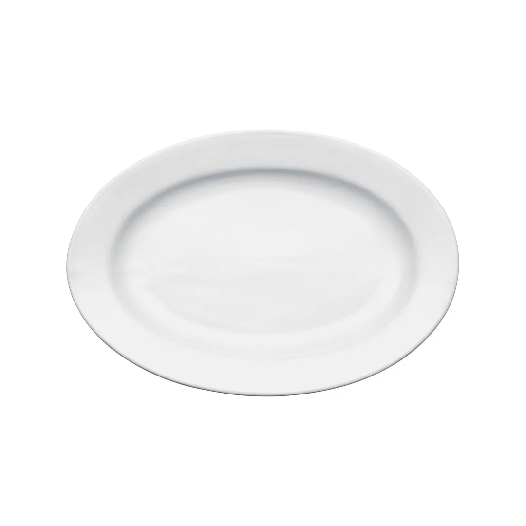 Winco BPO-15 Birkhall Oval Porcelain Platter 15" L x 10-1/4" W x 1-1/2" H White Rolled Edge - 1 Dozen