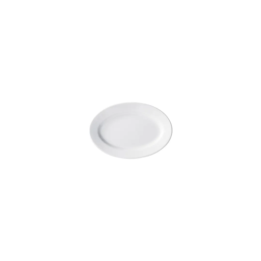 Winco BPO-7 Birkhall Oval Porcelain Platter, 7" L x 4-1/2" W x 3/4" H, White Rolled Edge, 1 Dozen