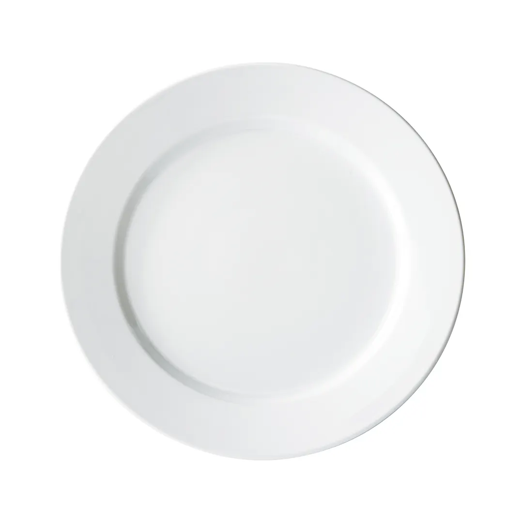 Winco BPR-12RE Birkhall Porcelain Plate, 12" Dia x 1-1/4" H, Round Rolled Edge, White - 1 Dozen