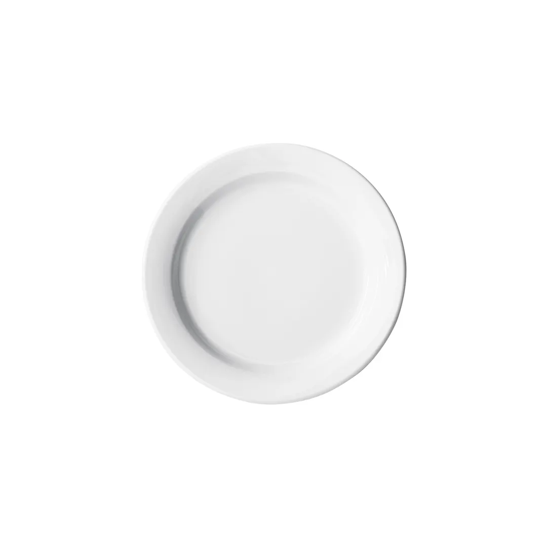 Winco BPR-55NR Birkhall Porcelain Plate, 5-1/2" Dia x 1/2" H, Round, Narrow White Rim - 1 Dozen