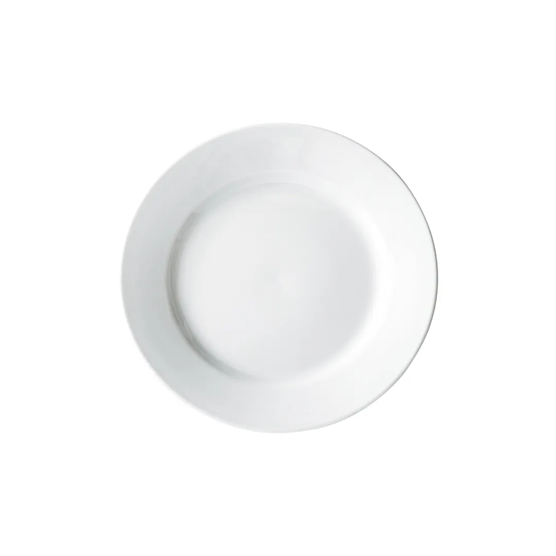 Winco BPR-9RE Birkhall Round Porcelain Plate, 9" Diameter x 1" Height, White Rolled Edge - 1 Dozen