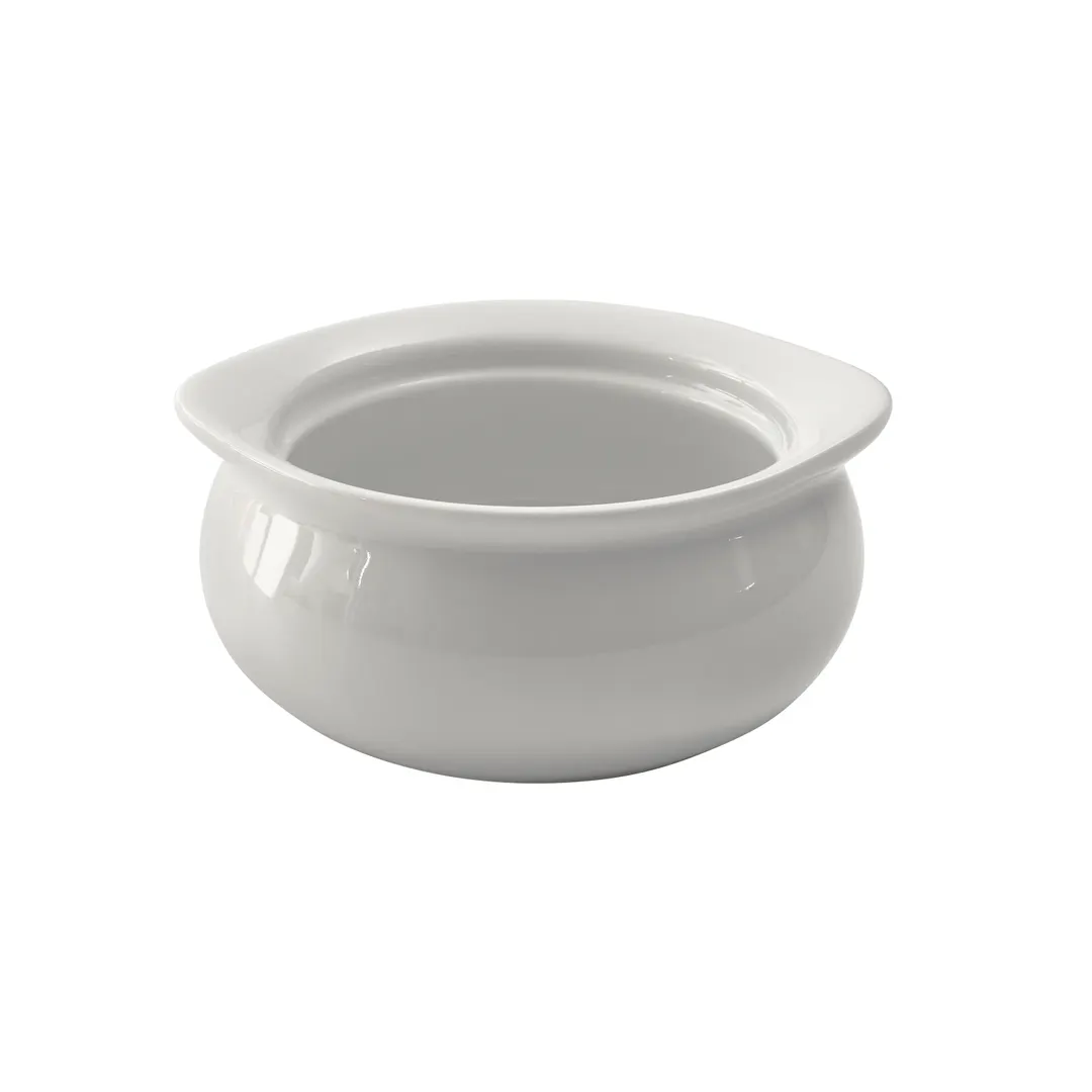 Winco OSC-12 Onion Soup Crock, 12 oz, 5" Diameter x 2-3/8" Height, Round White Porcelain - 1 Dozen