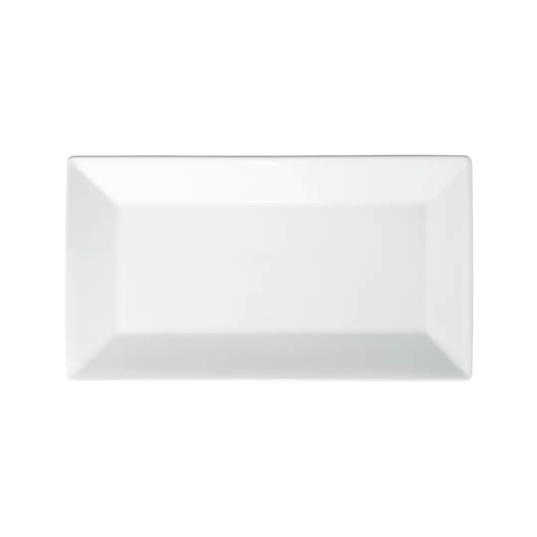 Winco RPR-14 Royalsquare Rect. Porcelain Platter, 14-1/2" L x 8-1/4" W x 1-1/4" H, White - 1 Dozen